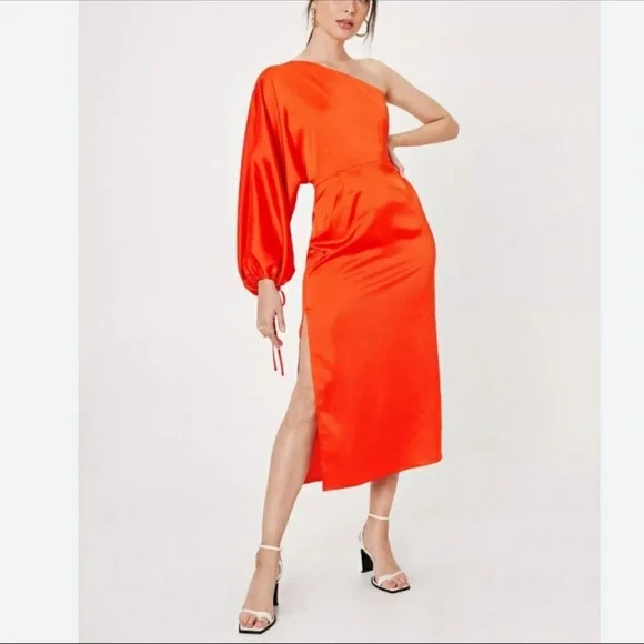 nasty gal one shoulder dress Multi Warehouse Print Sequin Fringe Embellished One Shoulder Midi Dress
